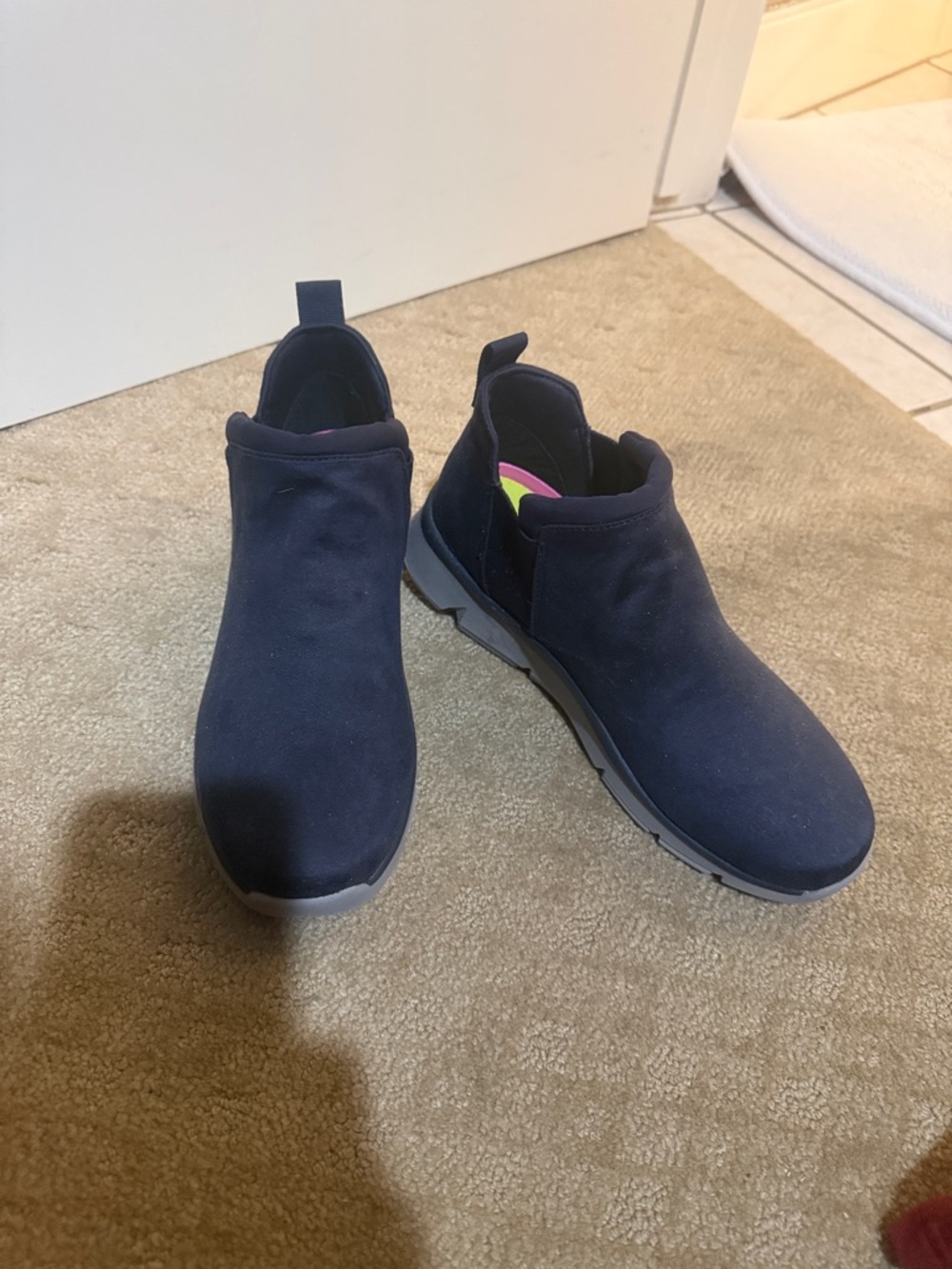 Ryka Navy Slip-On Sneakers with Pink Trim and Lime Insoles